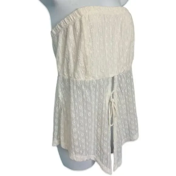 What Lo Wants White Flower Lace Elaine Bandeau Split Tie Front Tube Top size 3X - Picture 8 of 9